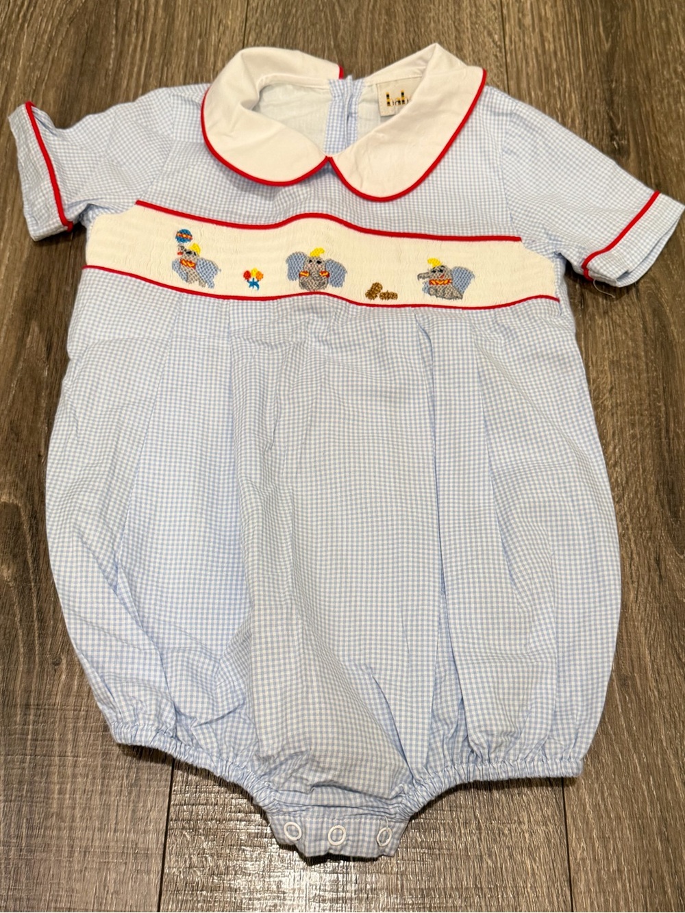 Blue Gingham Baby Bubble Romper with Dumbo Smocking